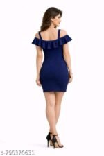 Navy Blue Off-Shoulder Ruffle Sleeve Mini Dress - Image 2