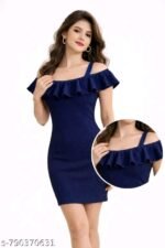 Navy Blue Off-Shoulder Ruffle Sleeve Mini Dress