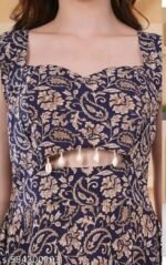 Navy Blue Printed Backless Off-Shoulder Maxi Dress - Image 2
