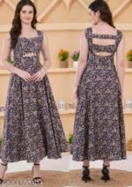 Navy Blue Printed Backless Off-Shoulder Maxi Dress - Image 3